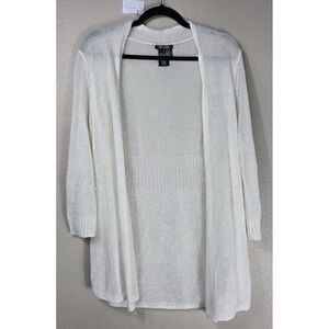 NIC+ZOE Linen Blend Open Cardigan Sweater Women's Small Ivory Lightweight Duster